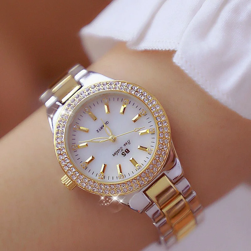 Luxury Brand lady Crystal Watch Women Dress Watch Fashion Rose Gold Quartz Watches Female Stainless Steel Wristwatches