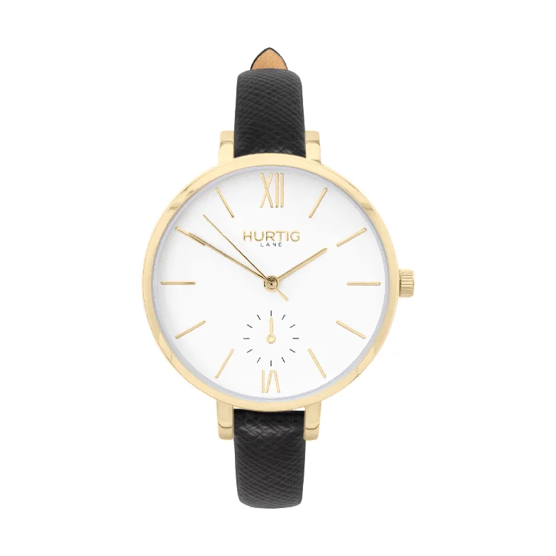 Amalfi Petite Vegan Leather Watch Gold, White & Black