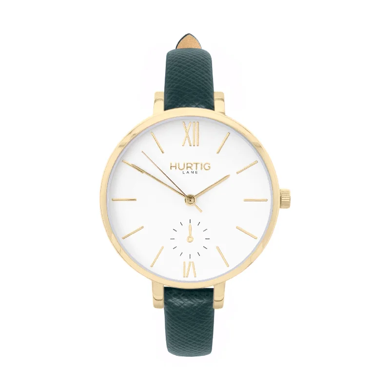 Amalfi Petite Vegan Leather Watch Gold, White & Forest Green