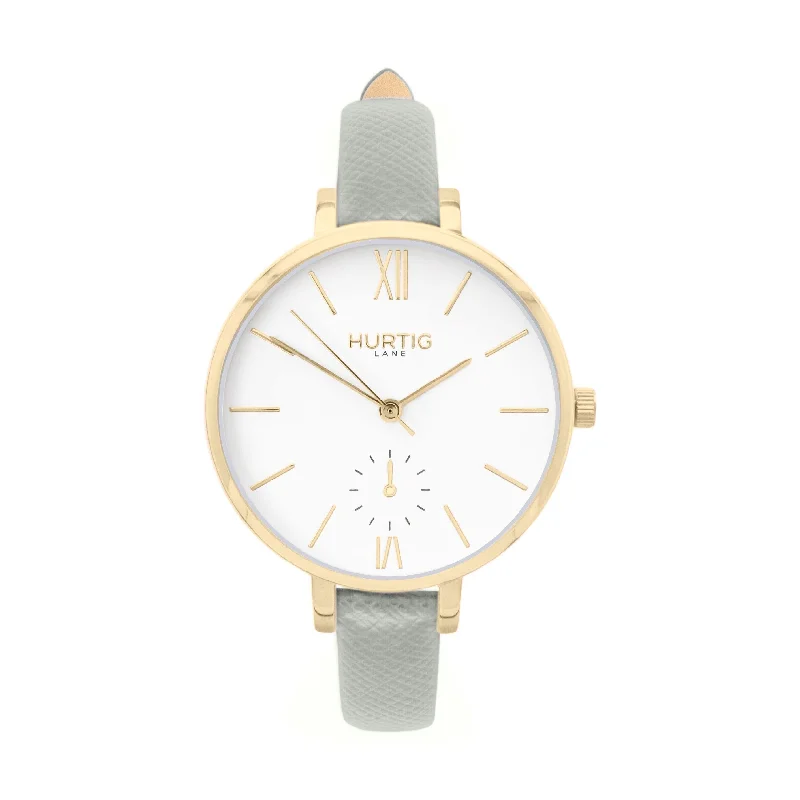 Amalfi Petite Vegan Leather Watch Gold, White & Grey