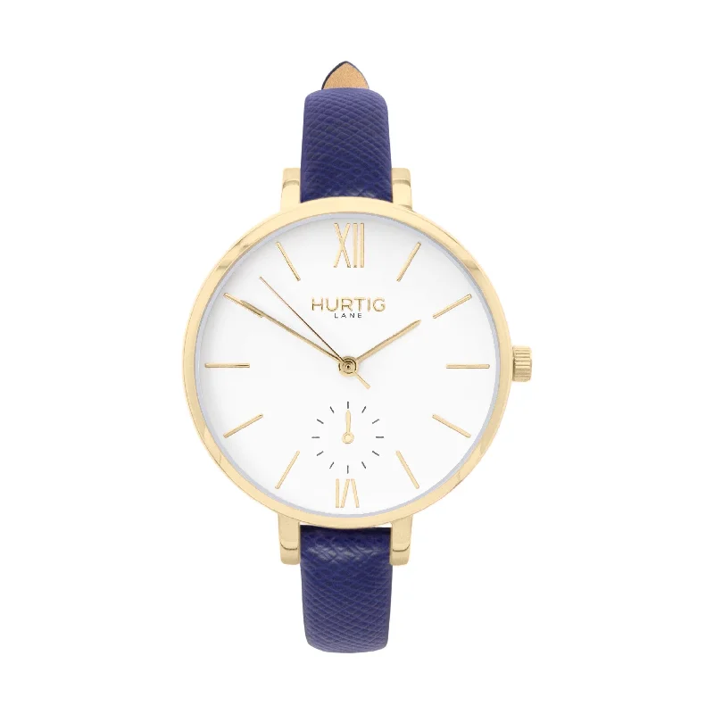 Amalfi Petite Vegan Leather Watch Gold, White & Marine Blue