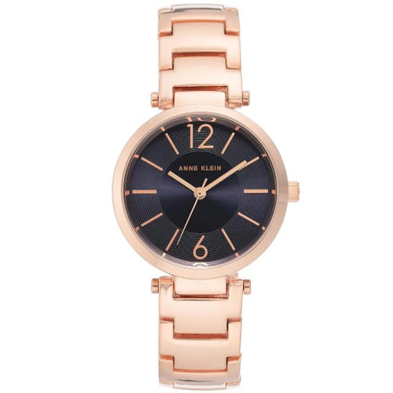 Anne Klein Women's Quartz Watch - Black Dial Rose Gold Tone Bracelet | 3046NVRG