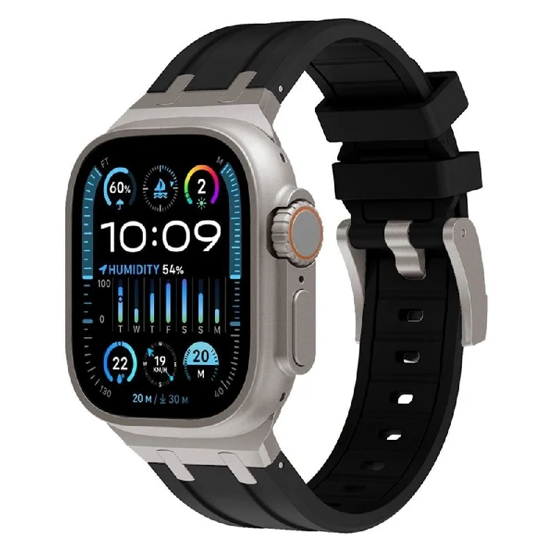 Apple Watch Luxury Liquid Silicone Strap (Black/Titanium)