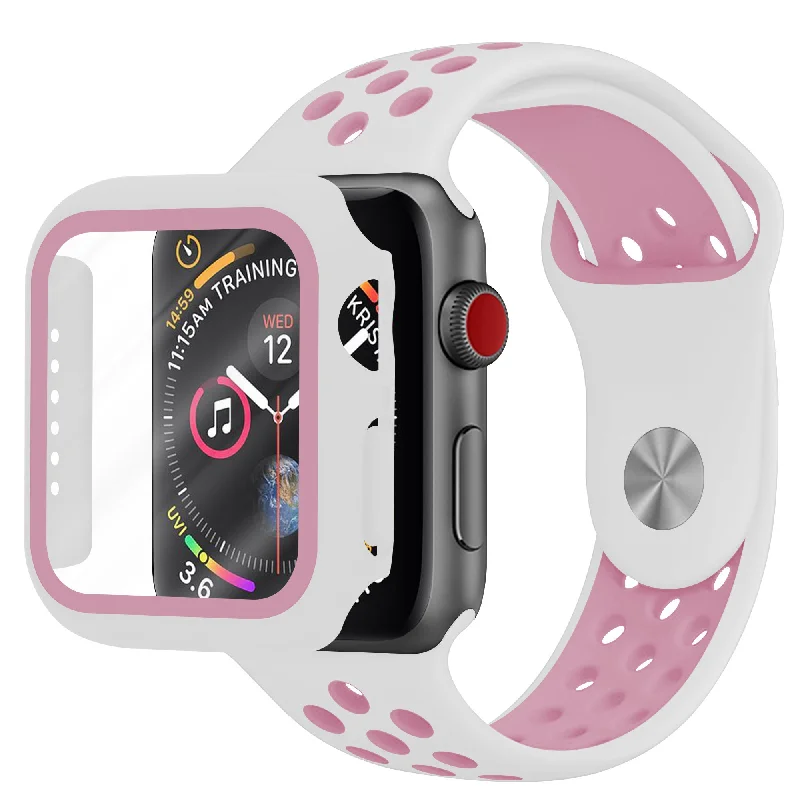 Apple Watch Sport Strap + TPU Case (White/Pink)