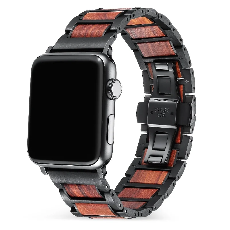 Apple Watch Steel/Wood Strap (Black/Brown)