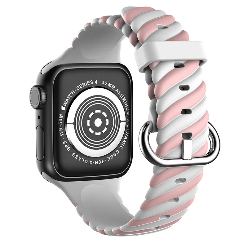 Apple Watch Twisted Silicone Strap (White/Pink)