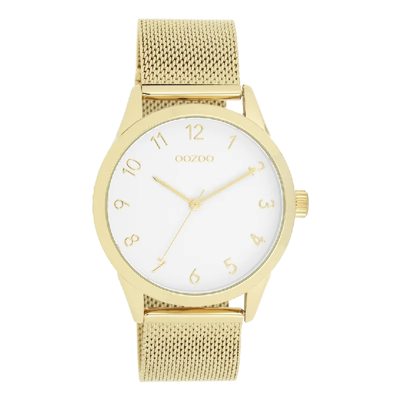 Gold coloured OOZOO watch with gold coloured metal mesh bracelet - C11322