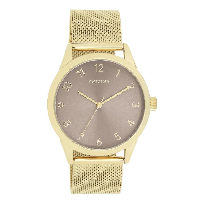 Gold coloured OOZOO watch with gold coloured metal mesh bracelet - C11323