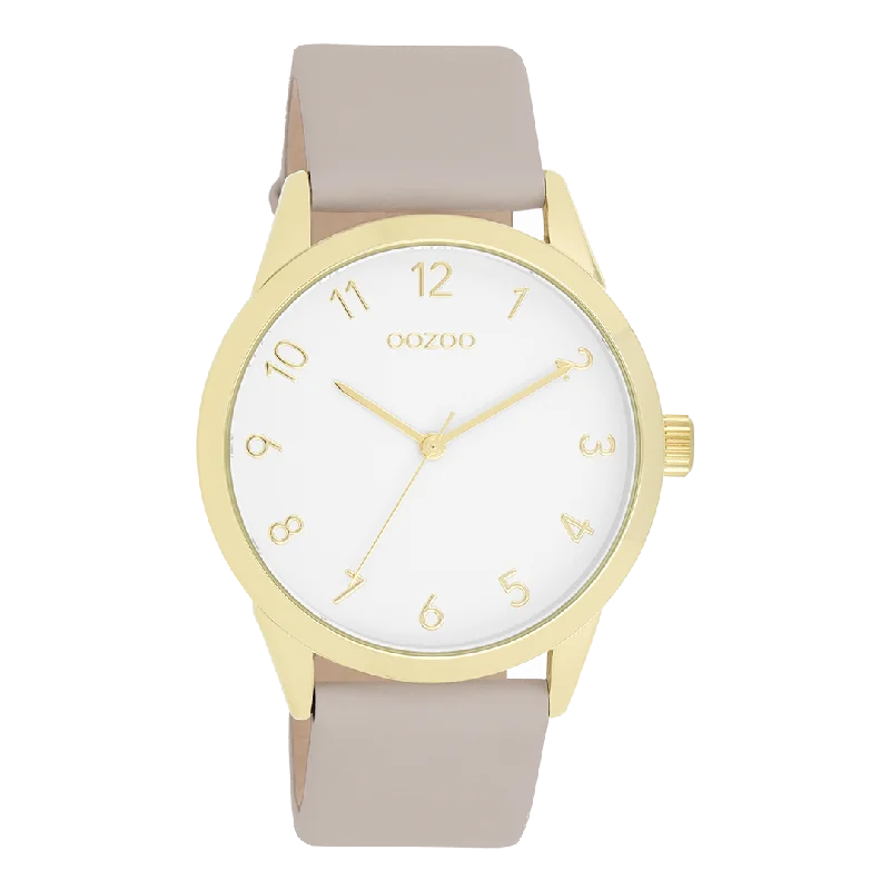 Gold coloured OOZOO watch with taupe leather strap - C11327