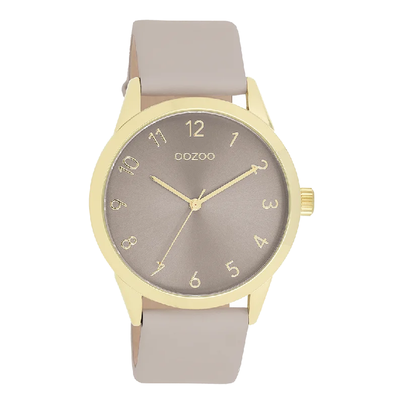 Gold coloured OOZOO watch with taupe leather strap - C11328