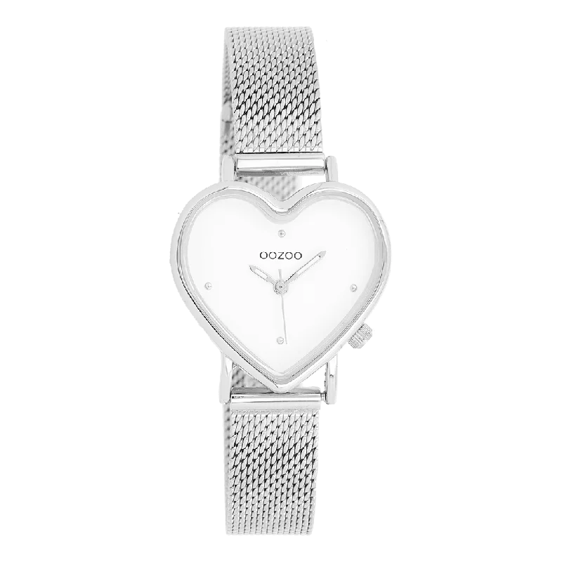 Silver coloured OOZOO watch with silver coloured metal mesh bracelet - C11413