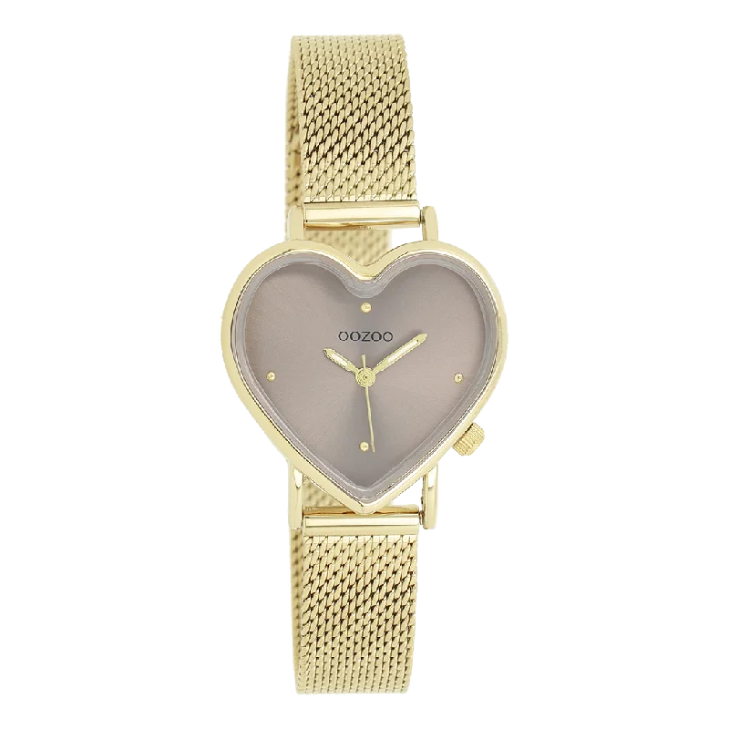 Gold coloured OOZOO watch with gold coloured metal mesh bracelet - C11416