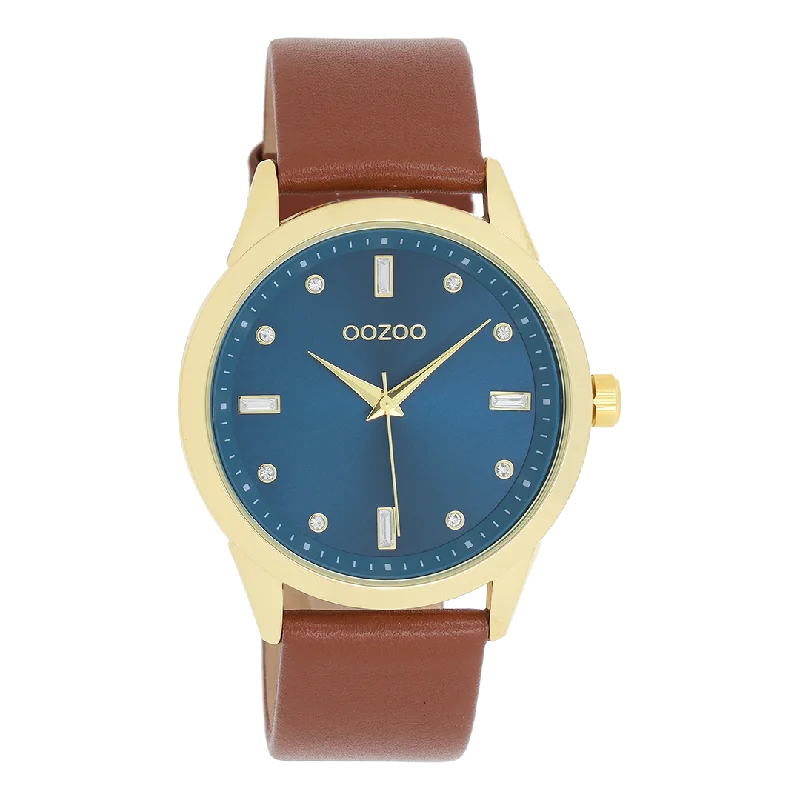 Gold coloured OOZOO watch with brown  leather strap - C11438