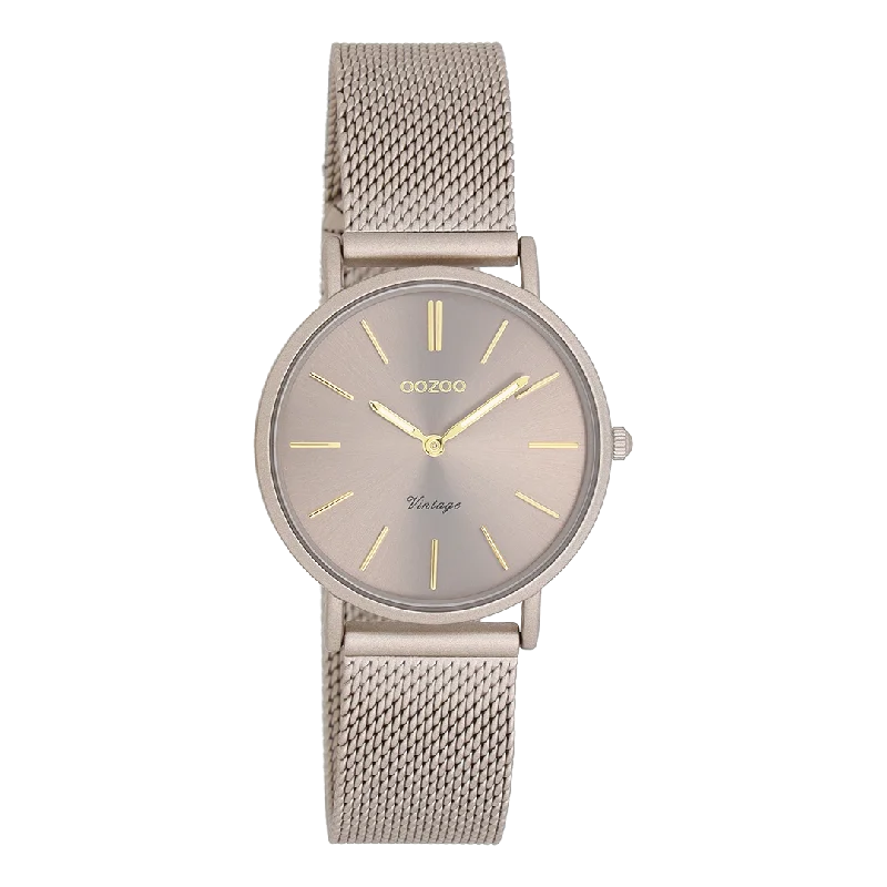 Taupe OOZOO watch with taupe metal mesh bracelet - C20338