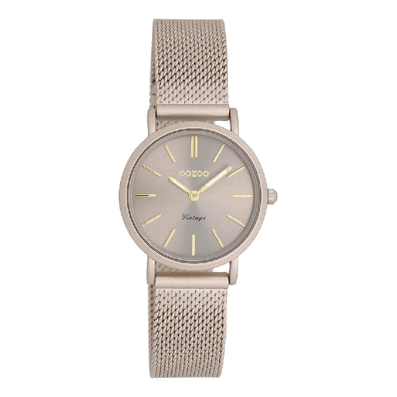 Taupe OOZOO watch with taupe metal mesh bracelet - C20339