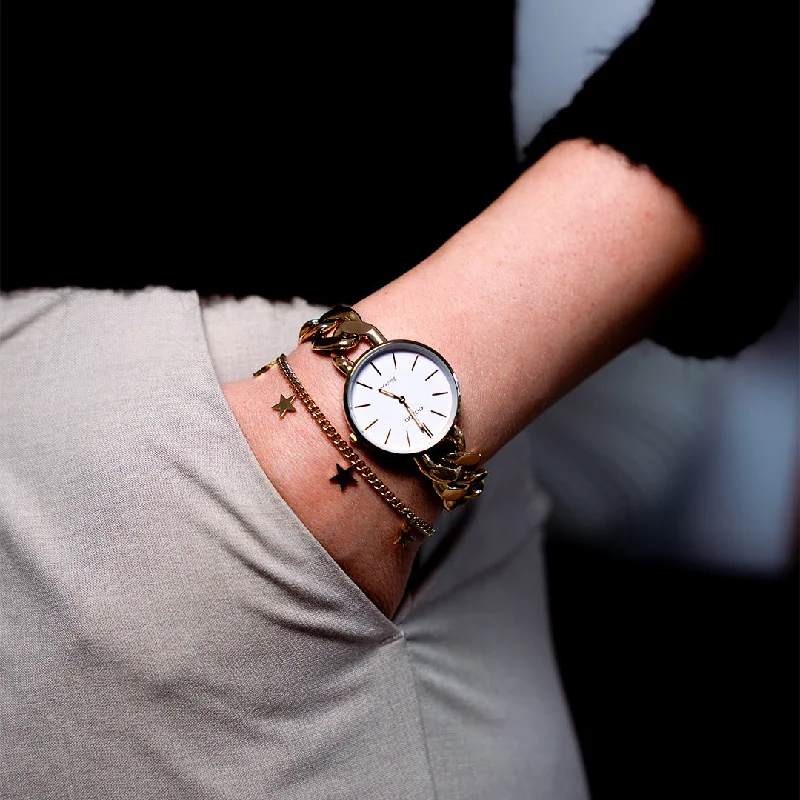 Gold coloured OOZOO watch with gold coloured chunky chain bracelet - C20357