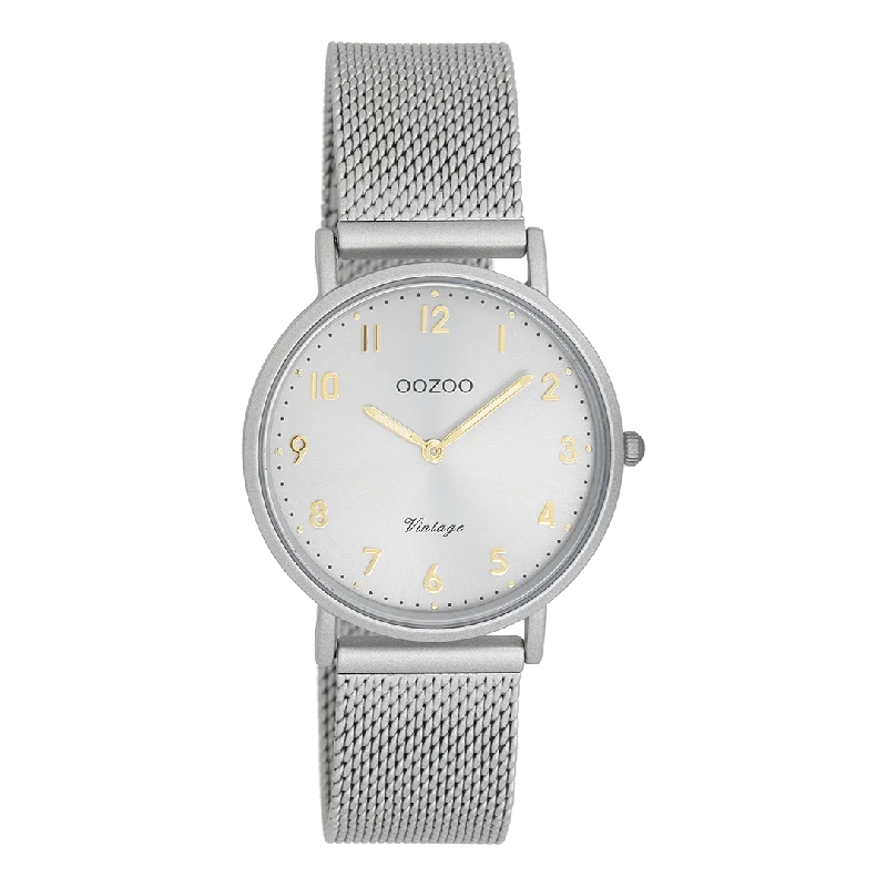 Light grey OOZOO watch with light grey metal mesh bracelet - C20381