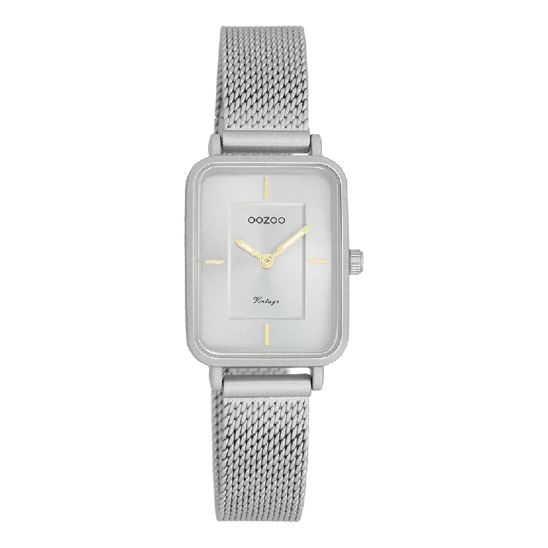 Light grey OOZOO watch with light grey metal mesh bracelet - C20383