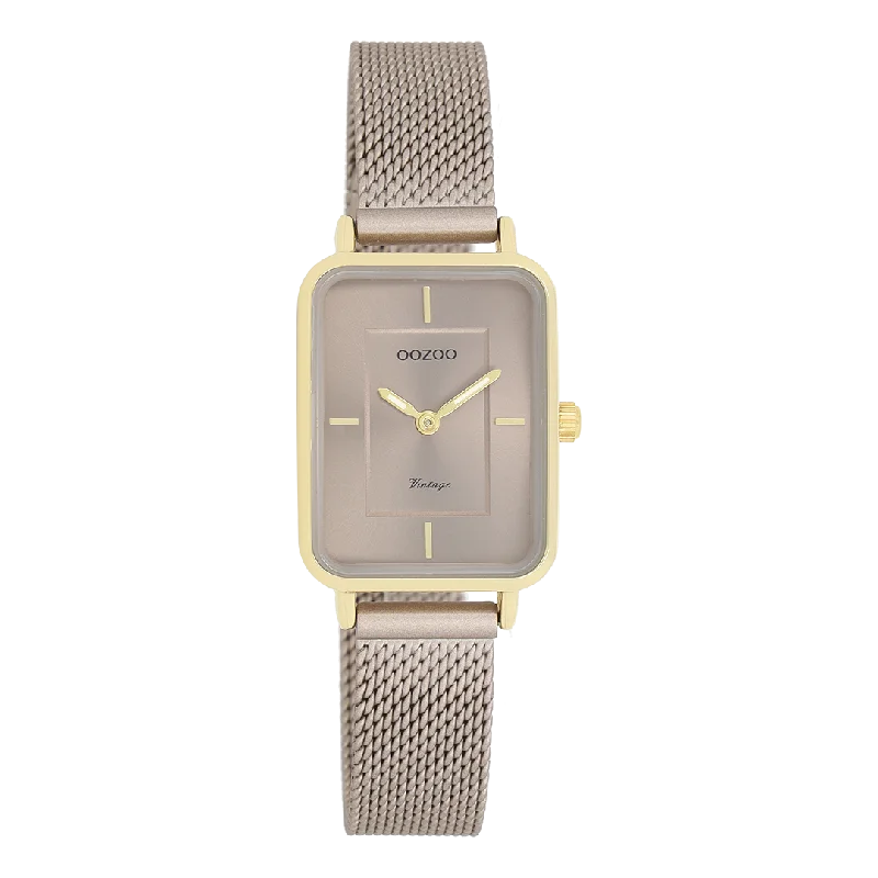 Gold coloured OOZOO watch with taupe metal mesh bracelet - C20384