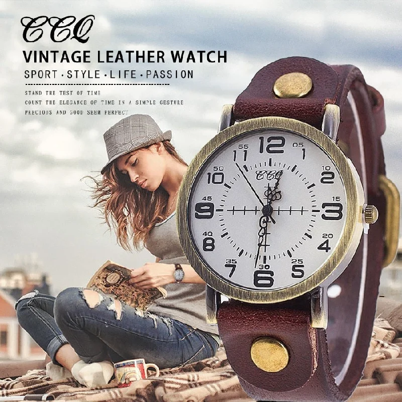 CCQ Vintage Cow Leather Bracelet Watch Women Wrist Watches Casual Luxury Quartz Watch Relogio Feminino Hot Selling