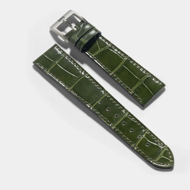 Premium Alligator Brilliant Olive Leather Watch Strap