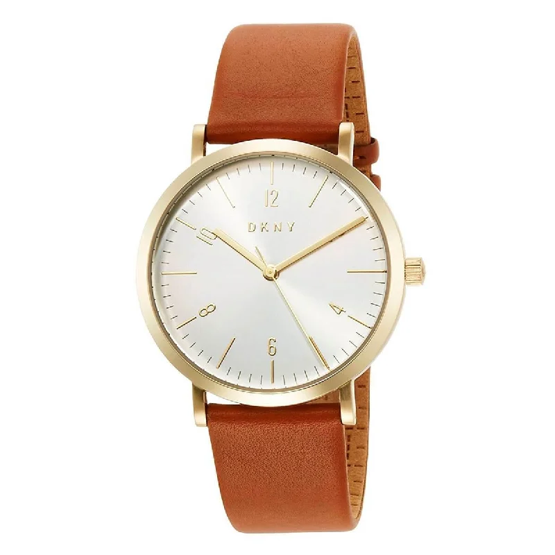 DKNY Women's Strap Watch - Minetta Quartz Silver Dial Brown Leather | NY2613