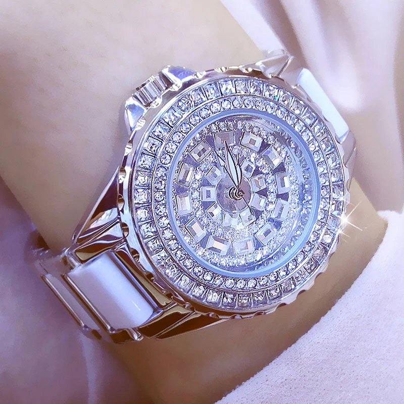 Fashion ladies wrist watches Luxury  Brand Crystal Dress Women Watch Shinning Diamond Rhinestone Ceramic Wristwatch Quartz Watch