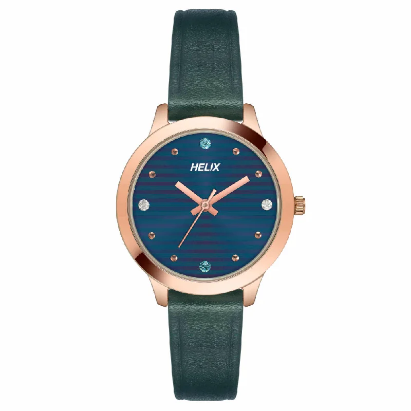 Helix By Timex Blue Round Analog Leather Watch Women -TW022HL22