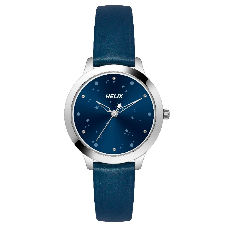 Helix By Timex Blue Round Analog Leather Watch Women -TW022HL30