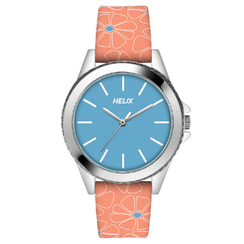 Helix By Timex Blue Round Analog Leather Watch Women -TW035HL10