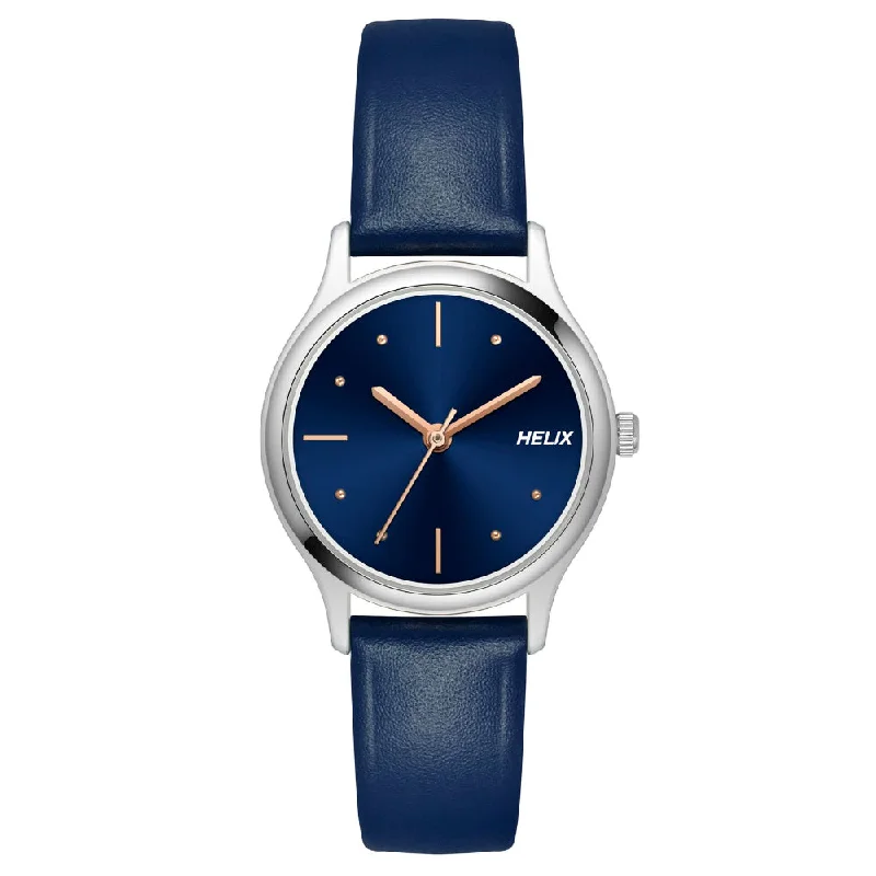 Helix By Timex Blue Round Analog Leather Watch Women -TW051HL00