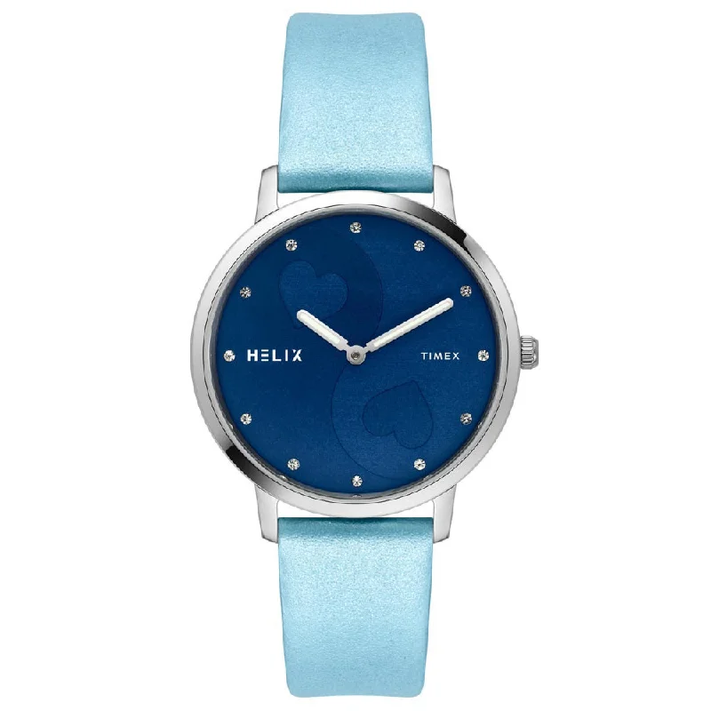 Helix By Timex Blue Round Analog Leather Watch Women -TW056HL05T