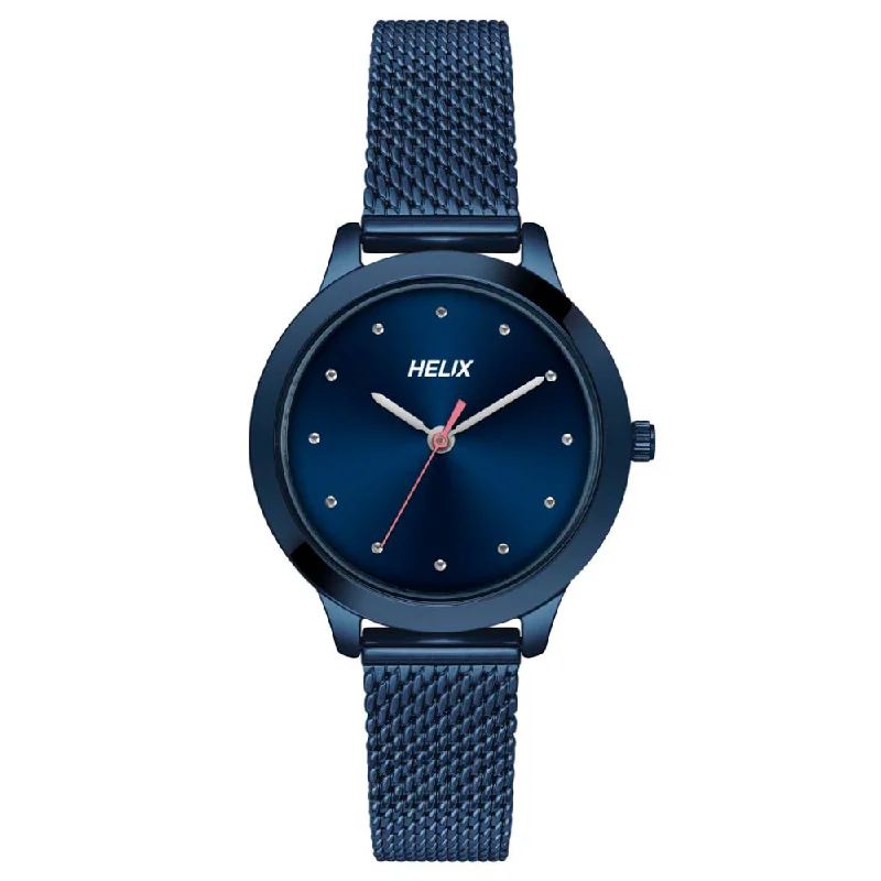 Helix By Timex Blue Round Analog Stainless Steel Watch Women -TW022HL26