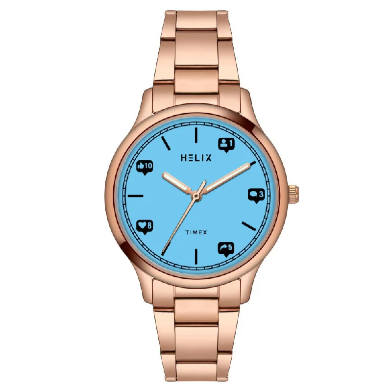 Helix By Timex Blue Round Analog Stainless Steel Watch Women -TW060HL05T