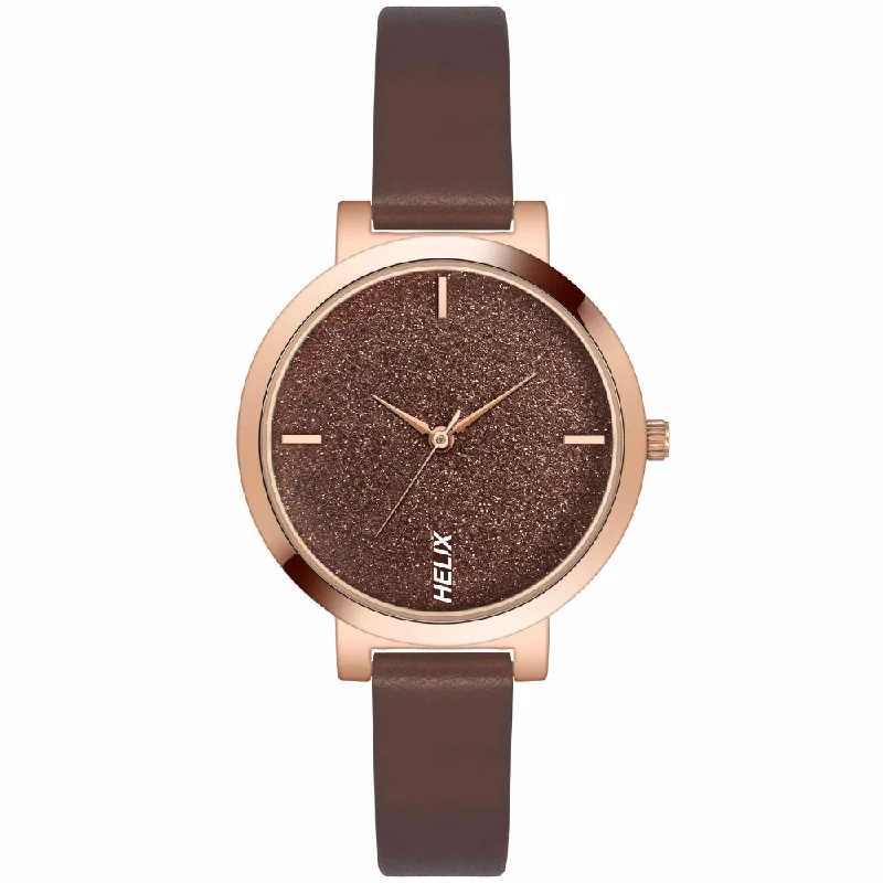 Helix By Timex Brown Round Analog Leather Watch Women -TW041HL20