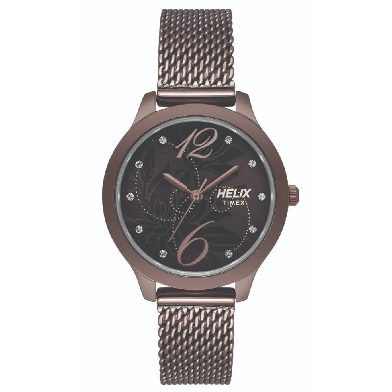 Helix By Timex Brown Round Analog Stainless Steel Watch Women -TW022HL19