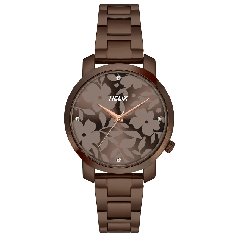 Helix By Timex Brown Round Analog Stainless Steel Watch Women -TW032HL42