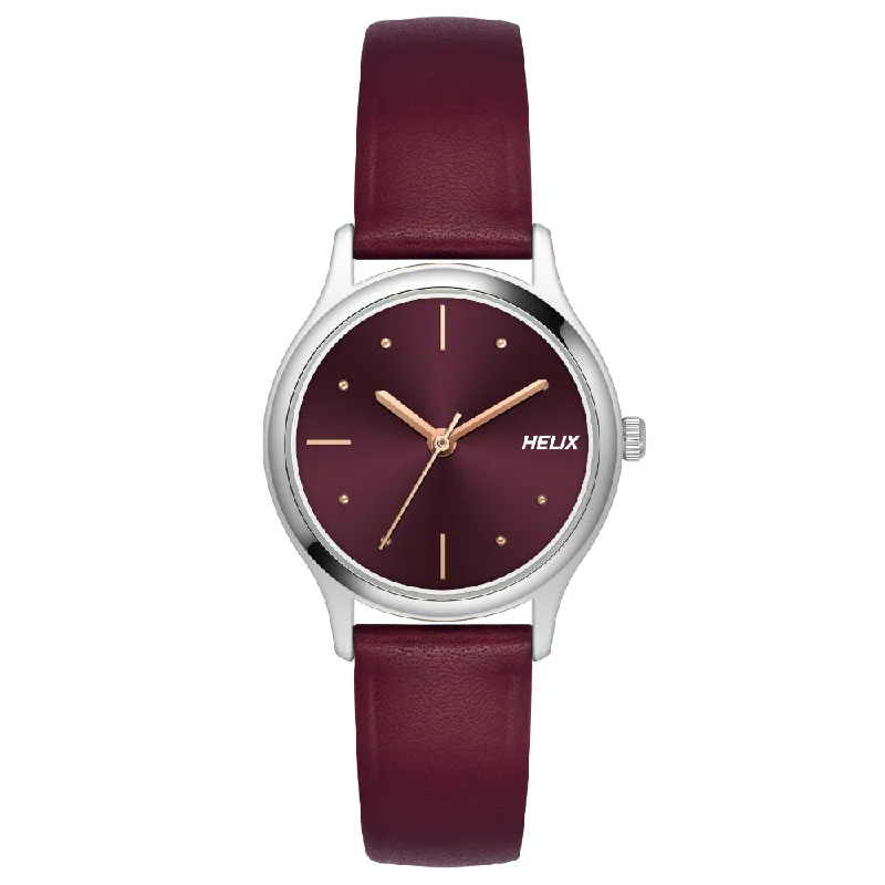 Helix By Timex Burgundy Round Analog Leather Watch Women -TW051HL02