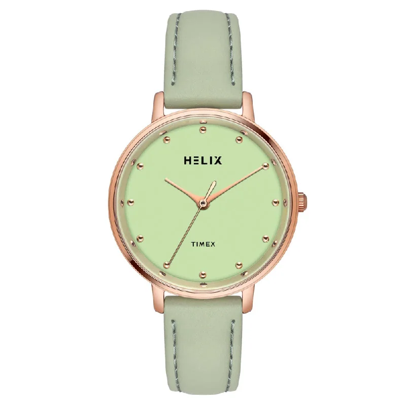 Helix By Timex Green Round Analog Leather Watch Women -TW056HL00