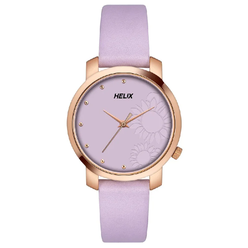 Helix By Timex Lavender Round Analog Leather Watch Women -TW032HL44