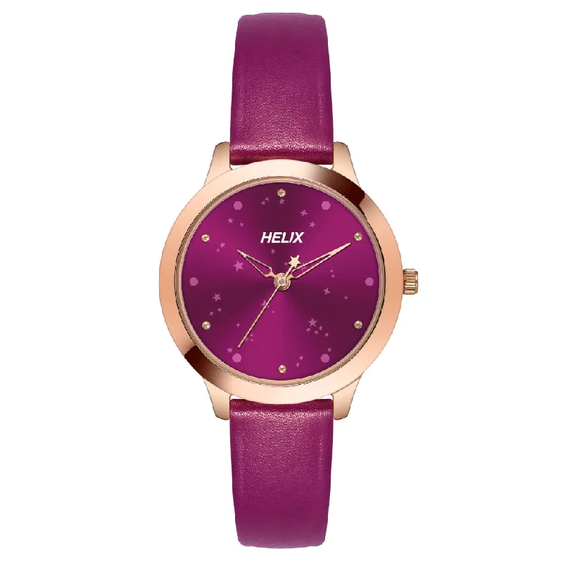 Helix By Timex Magenta Round Analog Leather Watch Women -TW022HL32