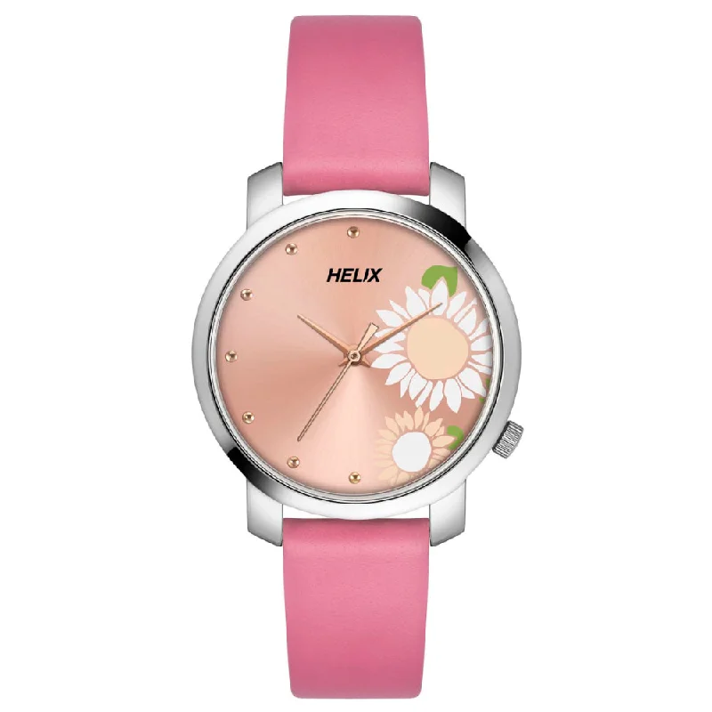 Helix By Timex Pink Round Analog Leather Watch Women -TW032HL43