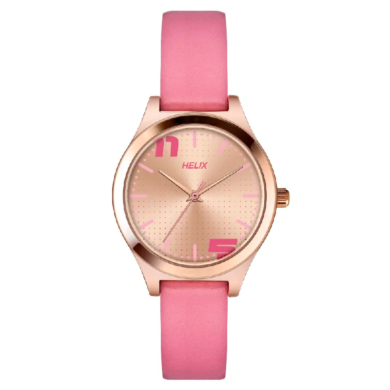 Helix By Timex Pink Round Analog Leather Watch Women -TW049HL02