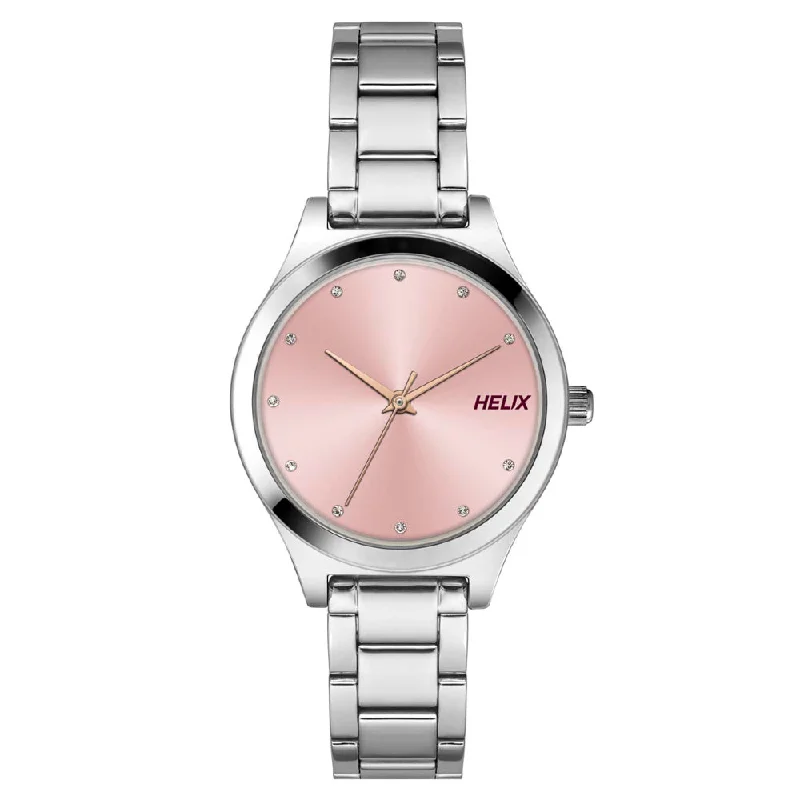 Helix By Timex Pink Round Analog Stainless Steel Watch Women -TW049HL08