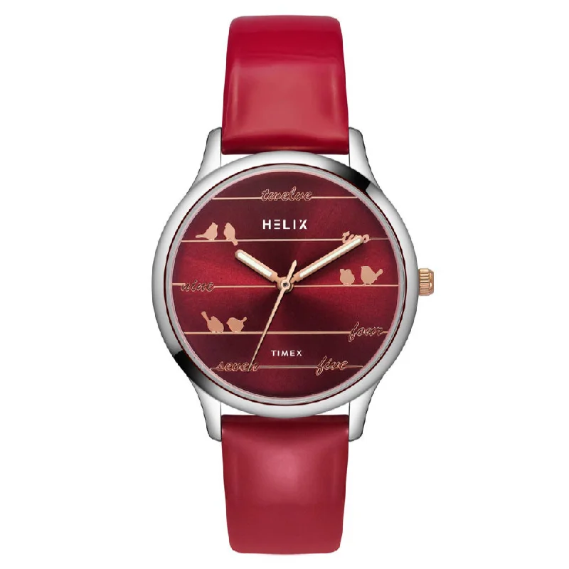 Helix By Timex Red Round Analog Leather Watch Women -TW060HL00T