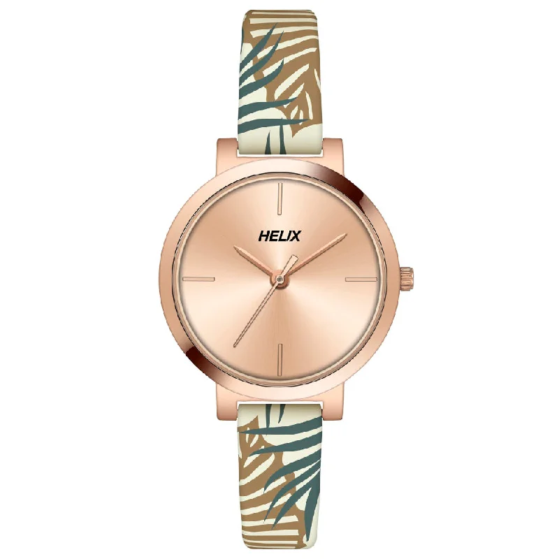 Helix By Timex Rose Gold Round Analog Leather Watch Women -TW041HL15