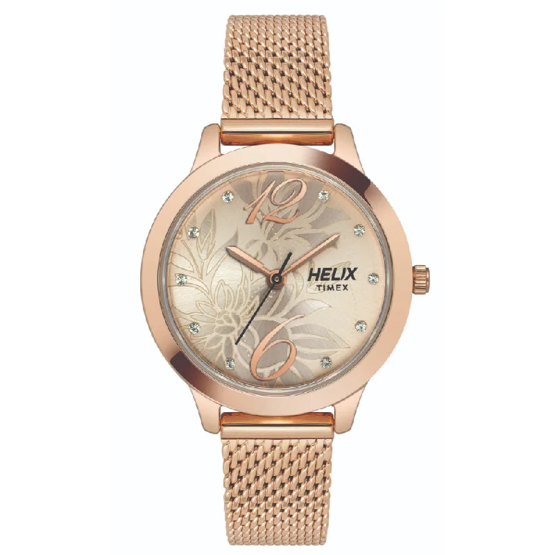 Helix By Timex Rose Gold Round Analog Stainless Steel Watch Women -TW022HL17