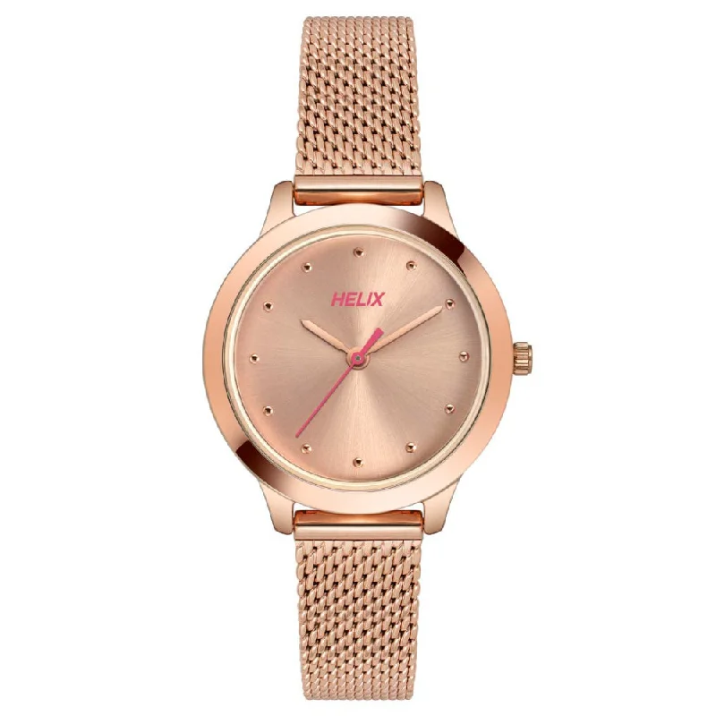 Helix By Timex Rose Gold Round Analog Stainless Steel Watch Women -TW022HL25