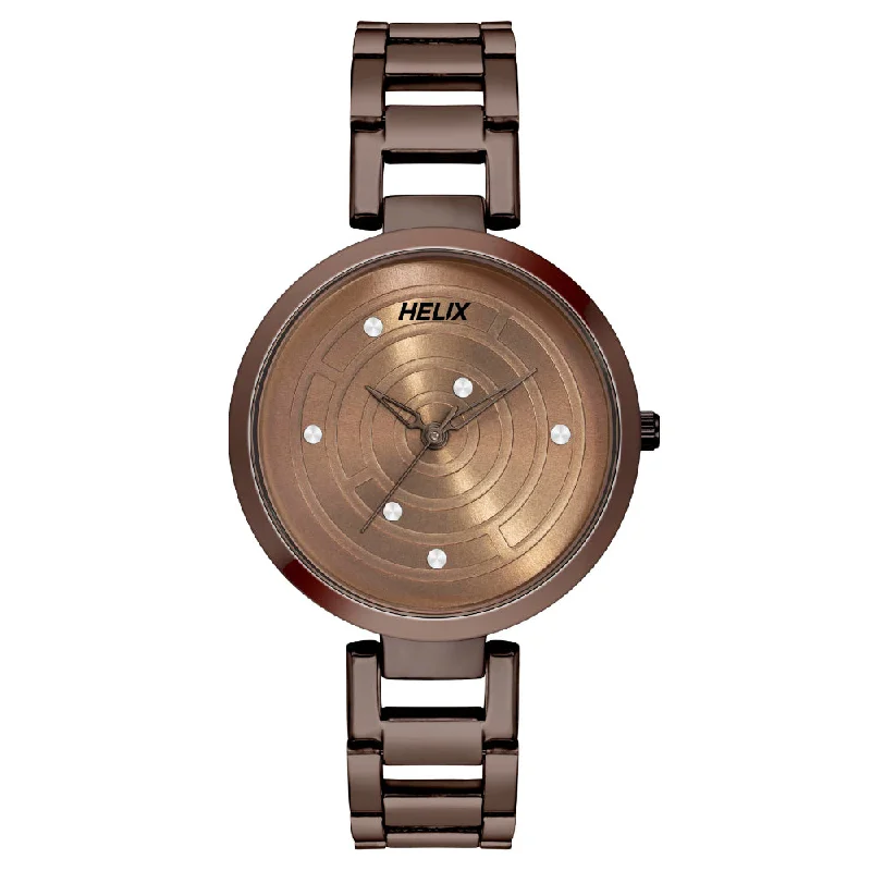 Helix By Timex Rose Gold Round Analog Stainless Steel Watch Women -TW054HL05