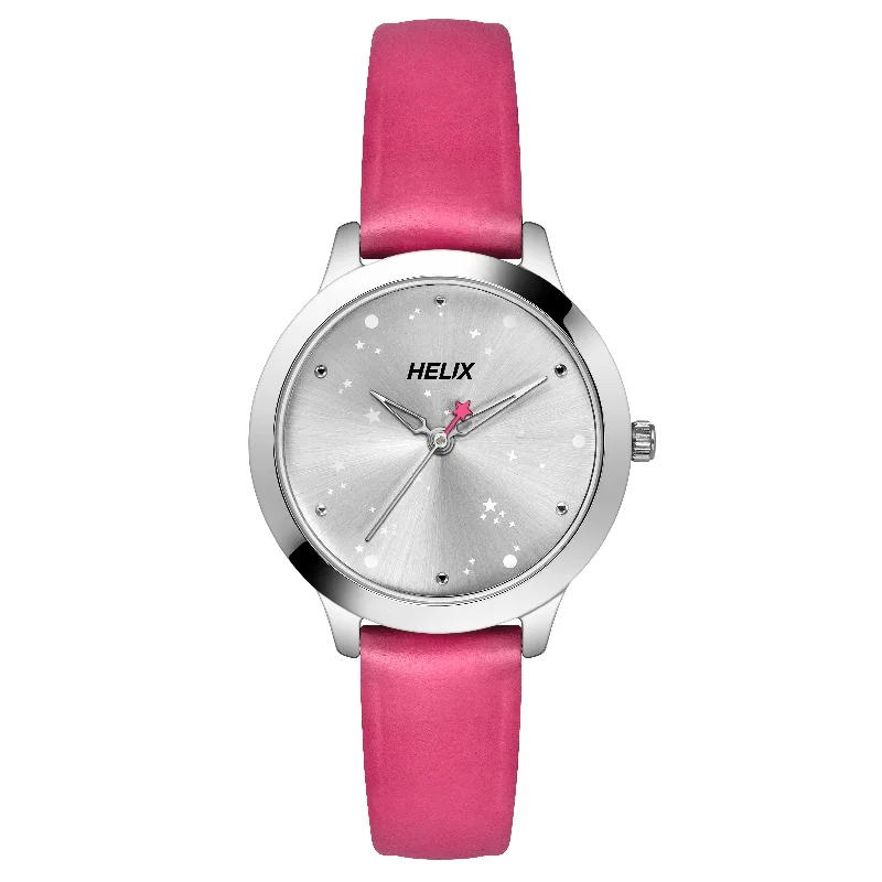 Helix By Timex Silver Round Analog Leather Watch Women -TW022HL29